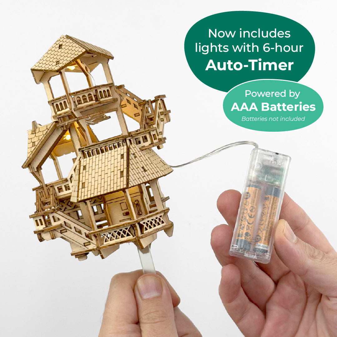 Tiny Treehouses 3D Puzzle with new AAA batteries and 6 hour aioto-timer