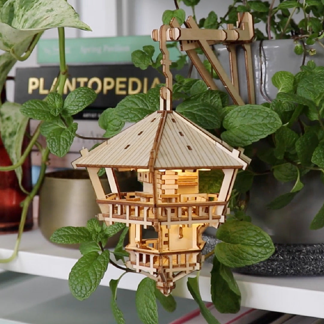 Tiny Treehouses 3D Puzzle Wooden model hanging among plants with &